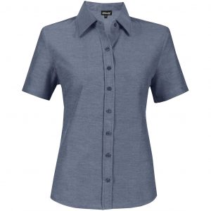 Ladies Short Sleeve Oxford Shirt  - Navy Only