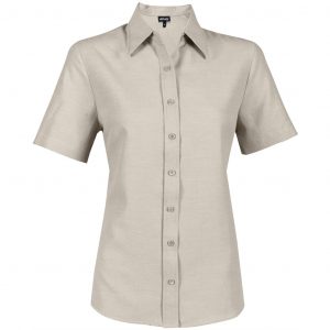 Ladies Short Sleeve Oxford Shirt  - Stone Only
