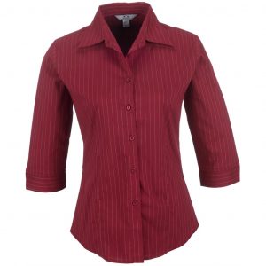 Ladies 3/4 Sleeve Manhattan Striped Shirt  - Red Only