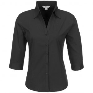 Ladies 3/4 Sleeve Metro Shirt  - Black Only