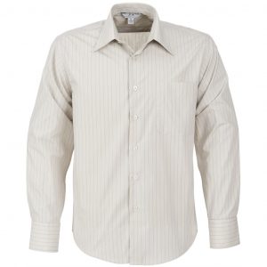 Mens Long Sleeve Manhattan Striped Shirt  - Khaki Only
